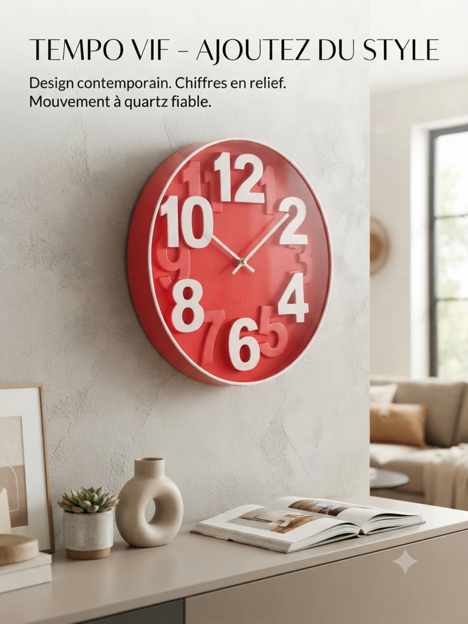 Vivid red designer wall clock - Contemporary style - Very good condition – photo 2
